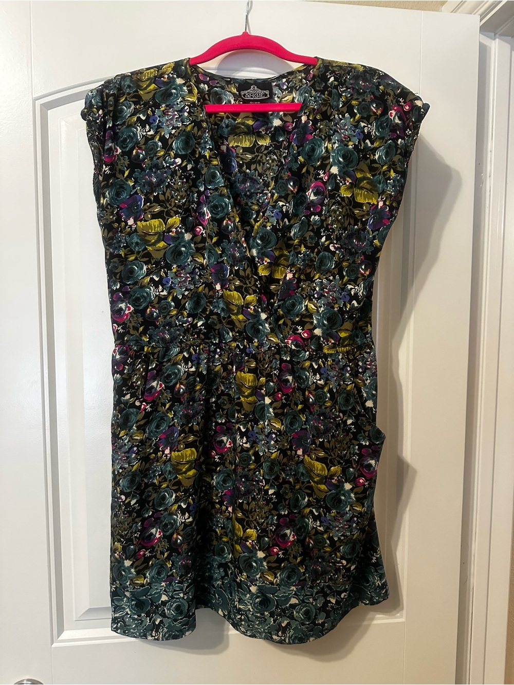 Angie Floral Mini Dress in Black with Teal & Yellow & Pink Accents